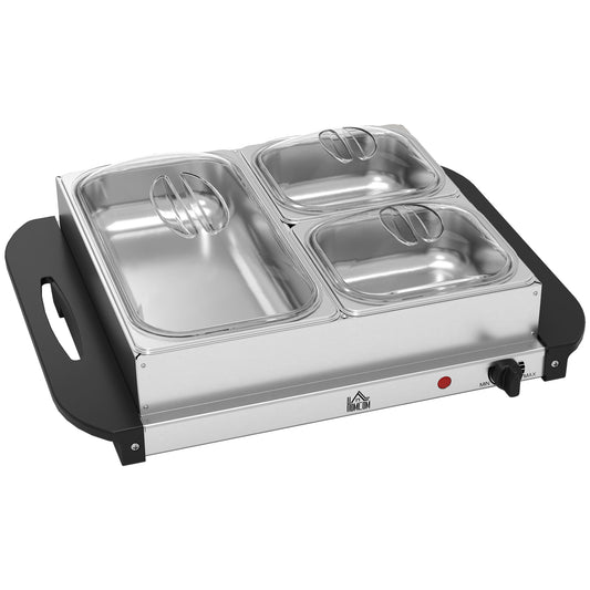 4.5L Stainless Steel Electric Buffet Server, with 3x Trays and Lids
