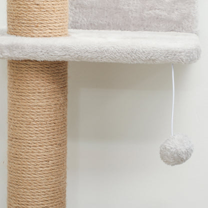 Wall Mounted Cat Shelves, Cat Climbing Wall with 4 Climbing Platforms, Jute Scratching Post and Toy Ball,180cm Tall