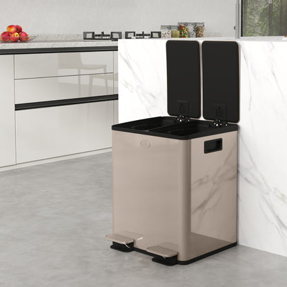 40L Dual Compartment Stainless Steel Bin, with Deodoriser Holders - Gold Tone