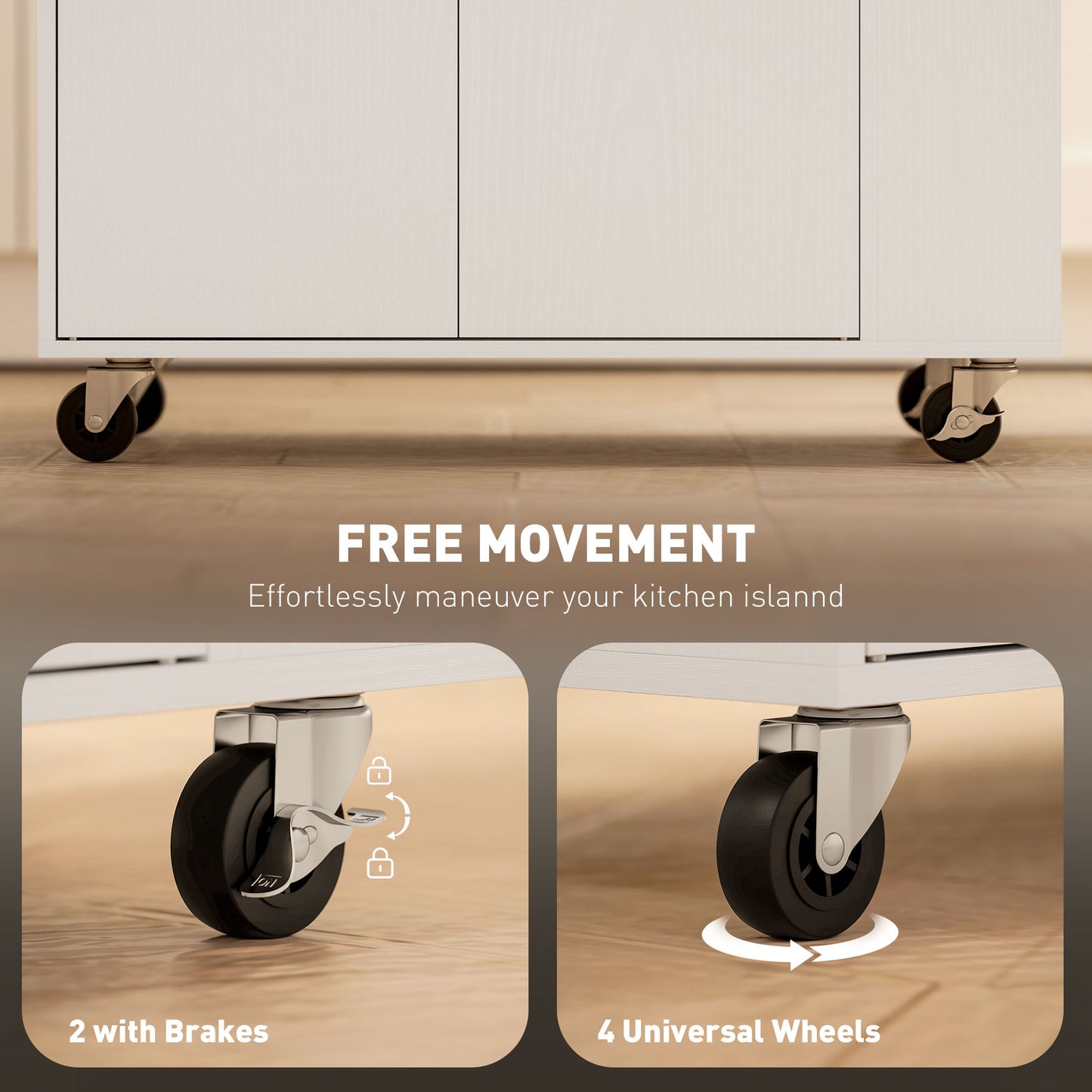 Rolling Kitchen Island with 3-Tier Spice Rack, Kitchen Storage Cart with Drawer and Towel Rack, White