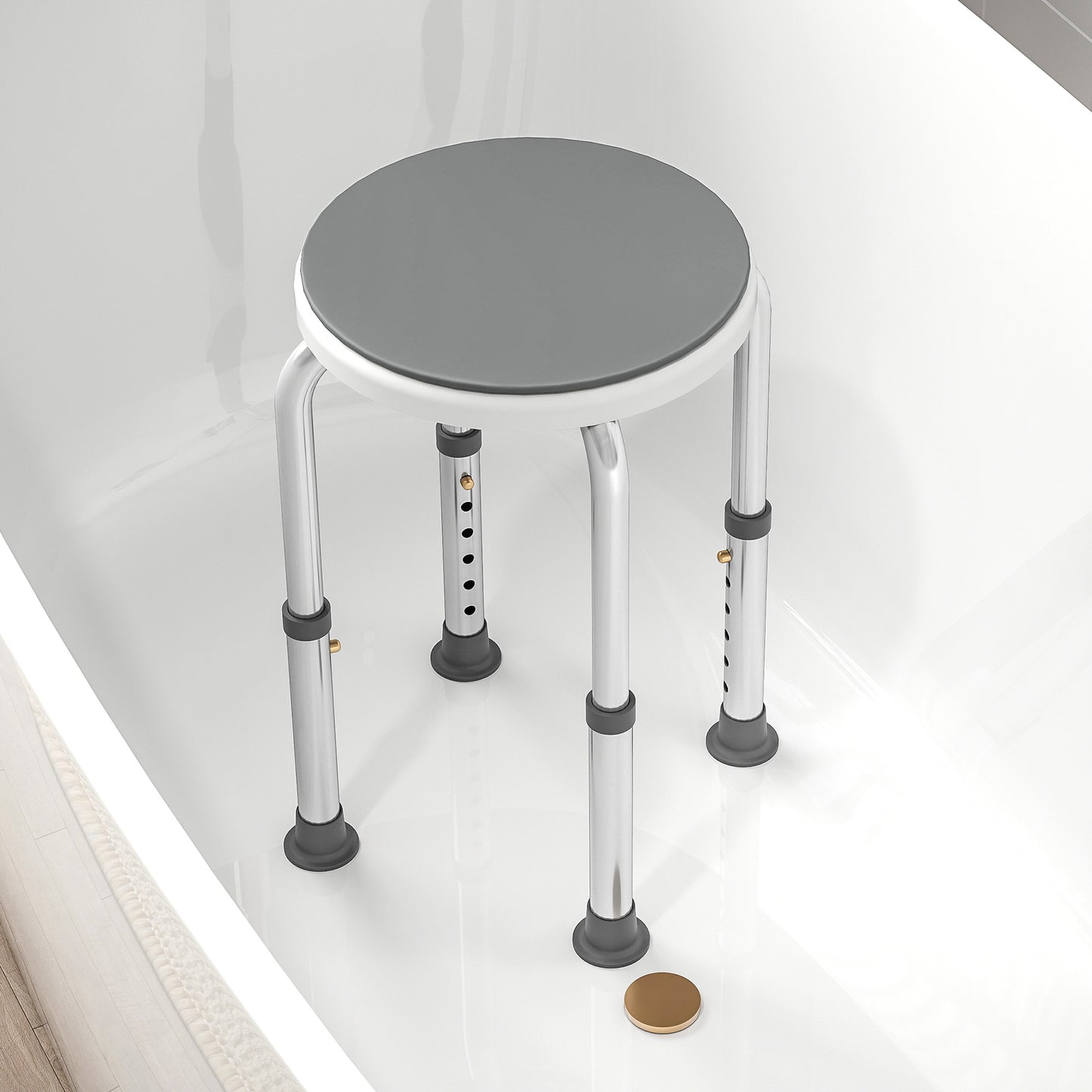 360° Swivel Shower Chair, Height Adjustable Aluminium Shower Stool with Non-Slip Feet for Disabled, Elderly, Grey