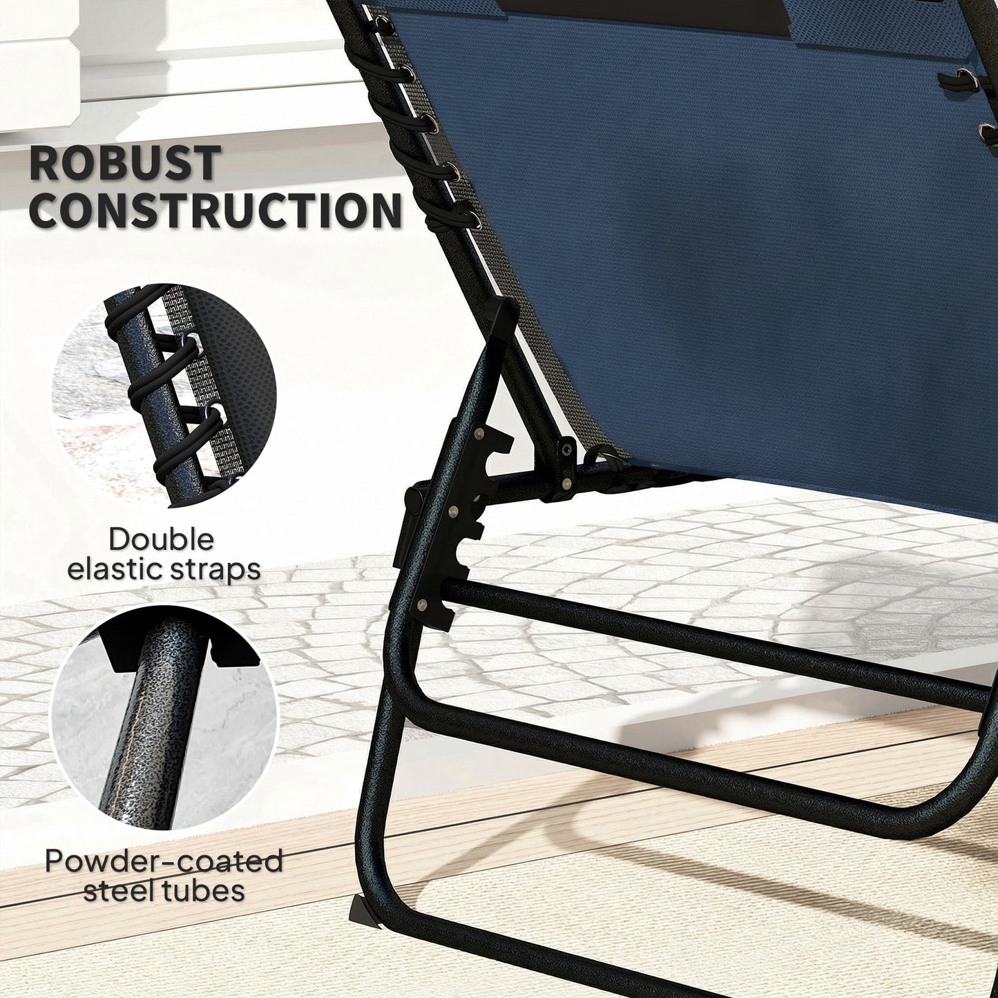 Set of Two Reclining Sun Loungers - Dark Blue