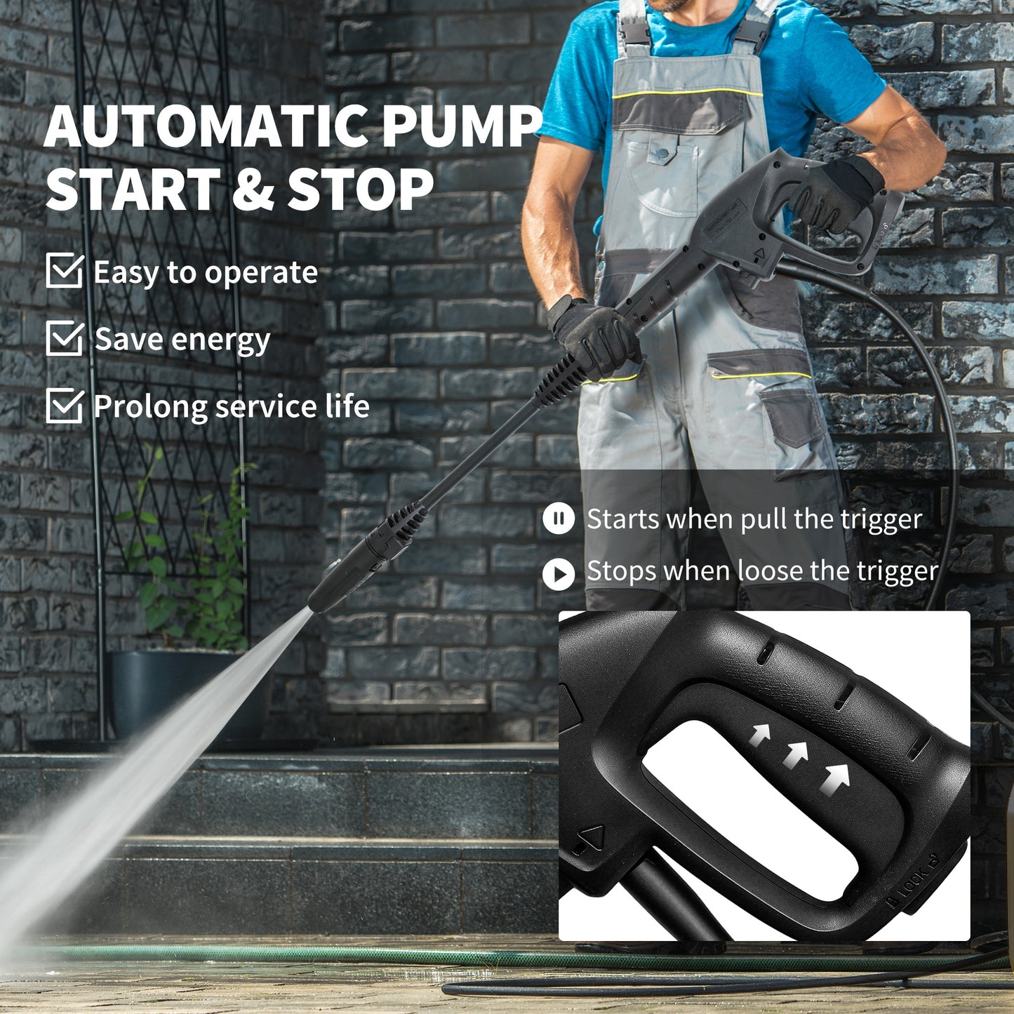 1800W 150-Bar Pressure Washer, with Adjustable Nozzle - Yellow