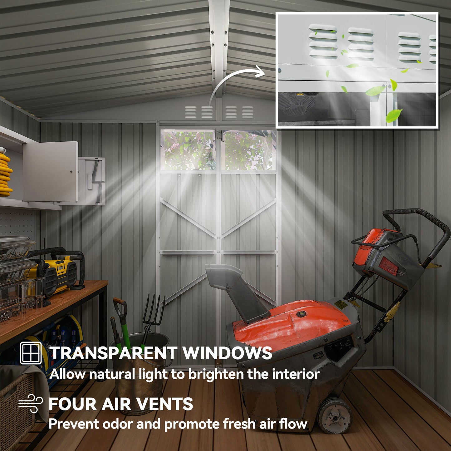 8 x 4 ft Metal Garden Shed, Garden Storage Shed with Window, 4 Vents and Lockable Door