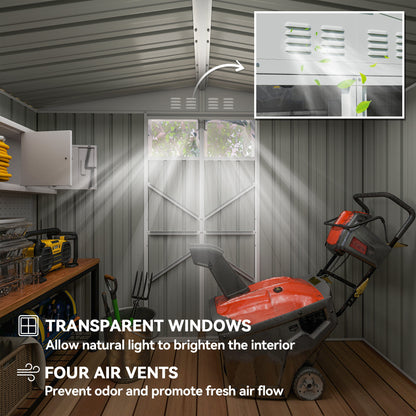 8 x 4 ft Metal Garden Shed, Garden Storage Shed with Window, 4 Vents and Lockable Door