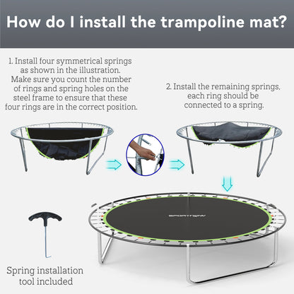 Trampoline Replacement Mat with Spring Pull Tool, 42 V-Hooks, for 8ft Trampoline using 14cm Springs, Green