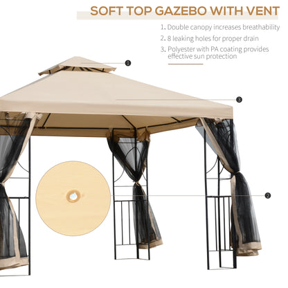3(m) x 3(m) Garden Gazebo, Double Roof Outdoor Gazebo Canopy Shelter with Netting, Solid Steel Frame for Garden, Lawn