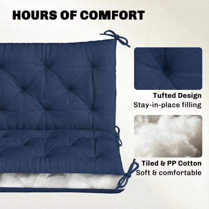 3 Seater Bench Cushion, Garden Chair Cushion with Back and Ties for Indoor and Outdoor Use, 98 x 150 cm, Dark Blue