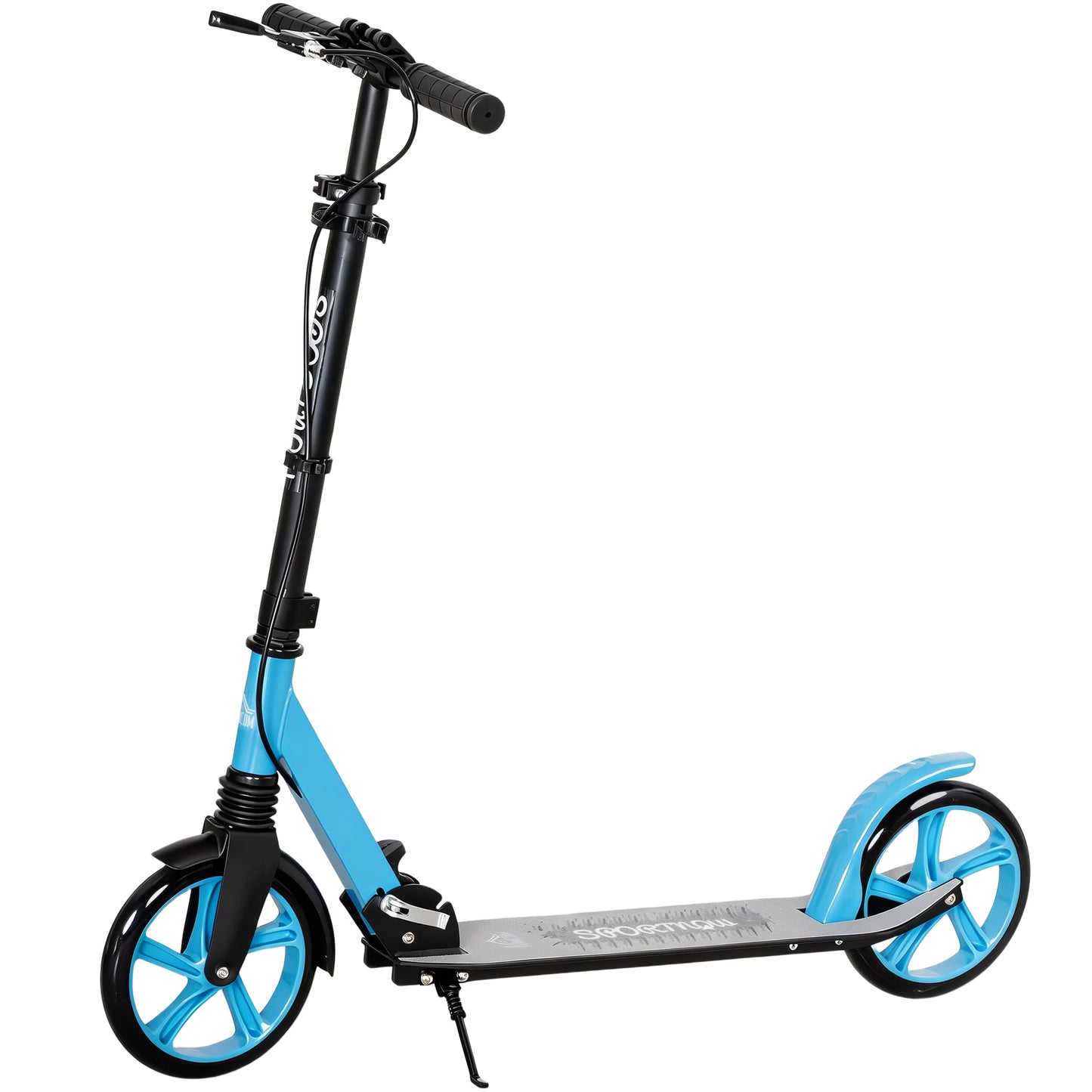 One-click Folding Kick Scooter for 14+ w/ Adjustable Handlebar, Push Scooter with Kickstand, Dual Brake System, Blue