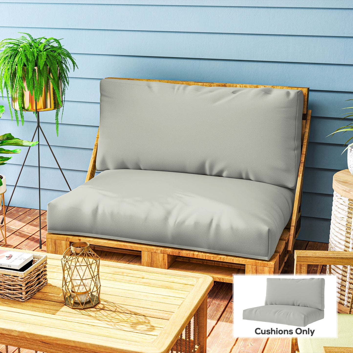 Two Piece Seat Pallet and Back Cushions - Light Grey