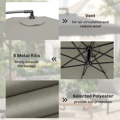 3m Overhanging Parasol, with Base, Weights and Cover - Light Grey