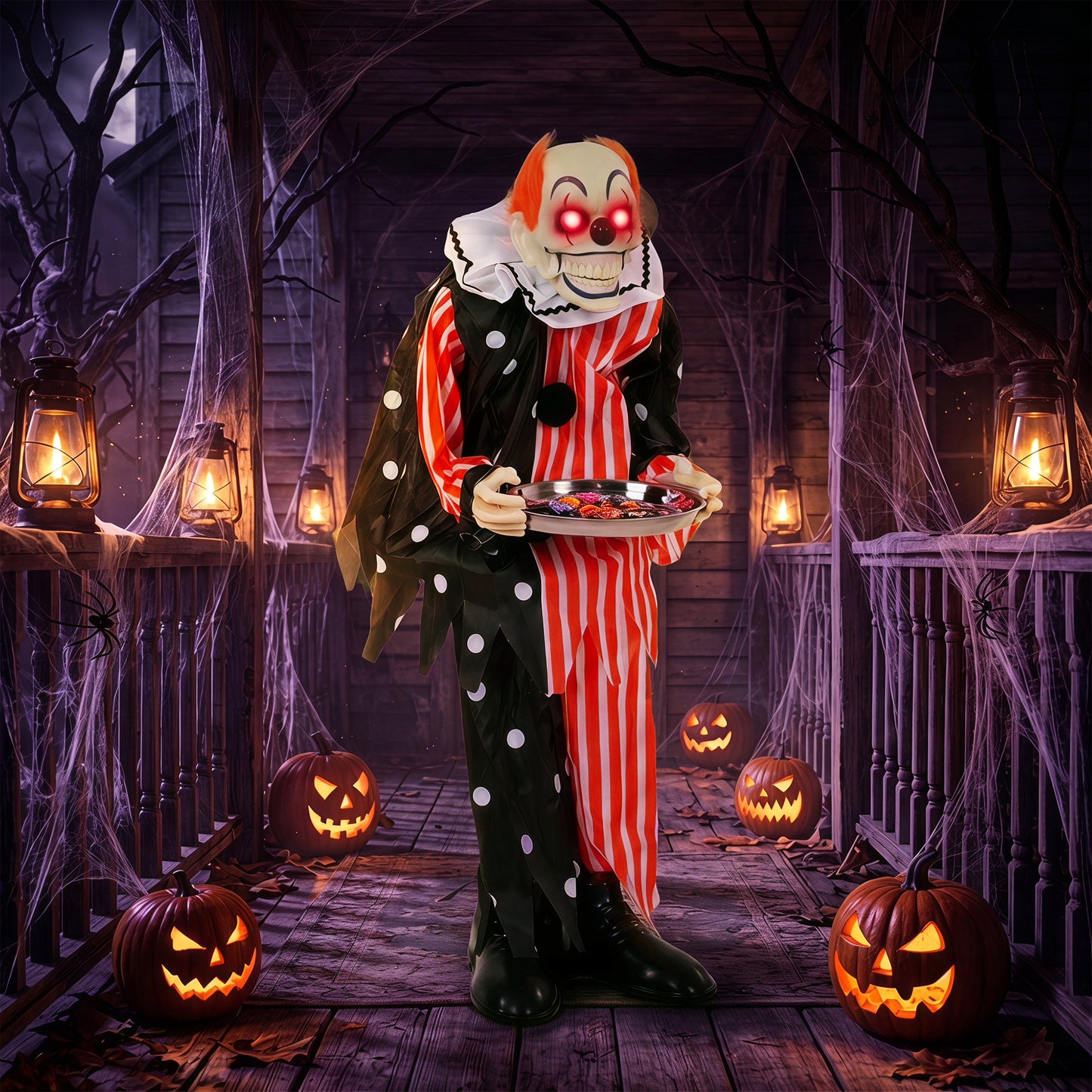 Animated Clown Halloween Decoration, Scary Halloween Animatronics Decor with Sound Touch Activated