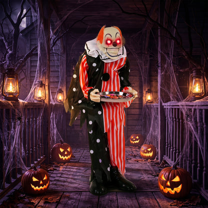 Animated Clown Halloween Decoration, Scary Halloween Animatronics Decor with Sound Touch Activated