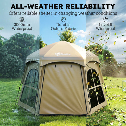 Pop Up Tent 3000mm Waterproof Instant Camping Tent 3-4 Person with 2 Doors 4 Windows Khaki