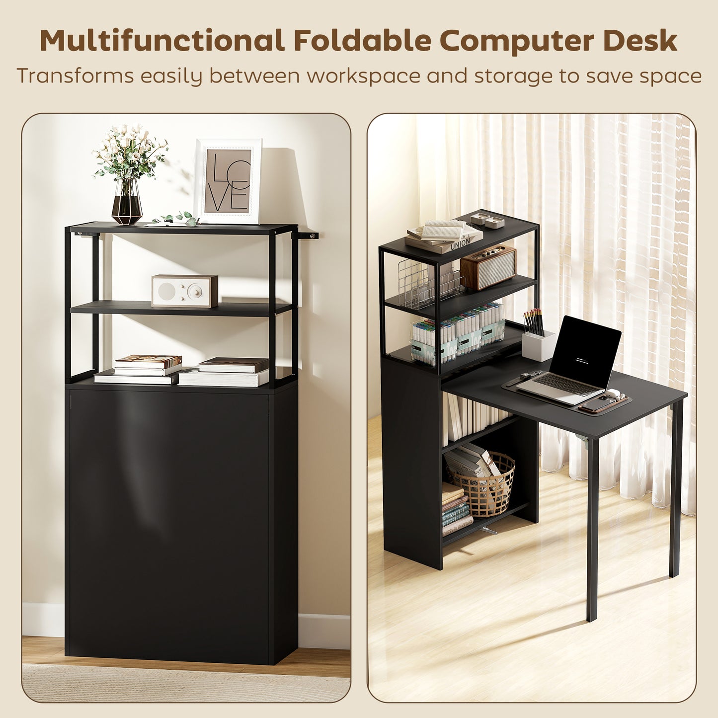 Folding Shelf and Work Table - Black