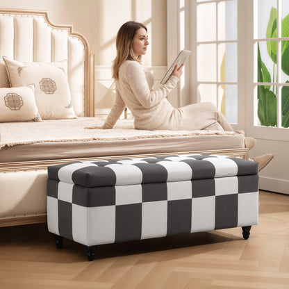 Storage Ottoman, Storage Bench with Wood Legs, Footstool, Footrest with Velvet Surface for Bedroom, Hallway, Living Room