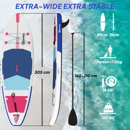 Inflatable Stand Up Paddle Board, 305x89x15cm Extra-Wide SUP with Non-Slip EVA Deck, Adj Aluminum Paddle