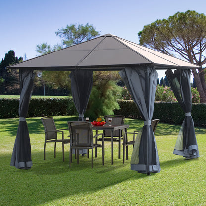 3m x 3m Hardtop Metal Frame Gazebo with 4 curtains, 100 kg Snow Load Capacity, Black