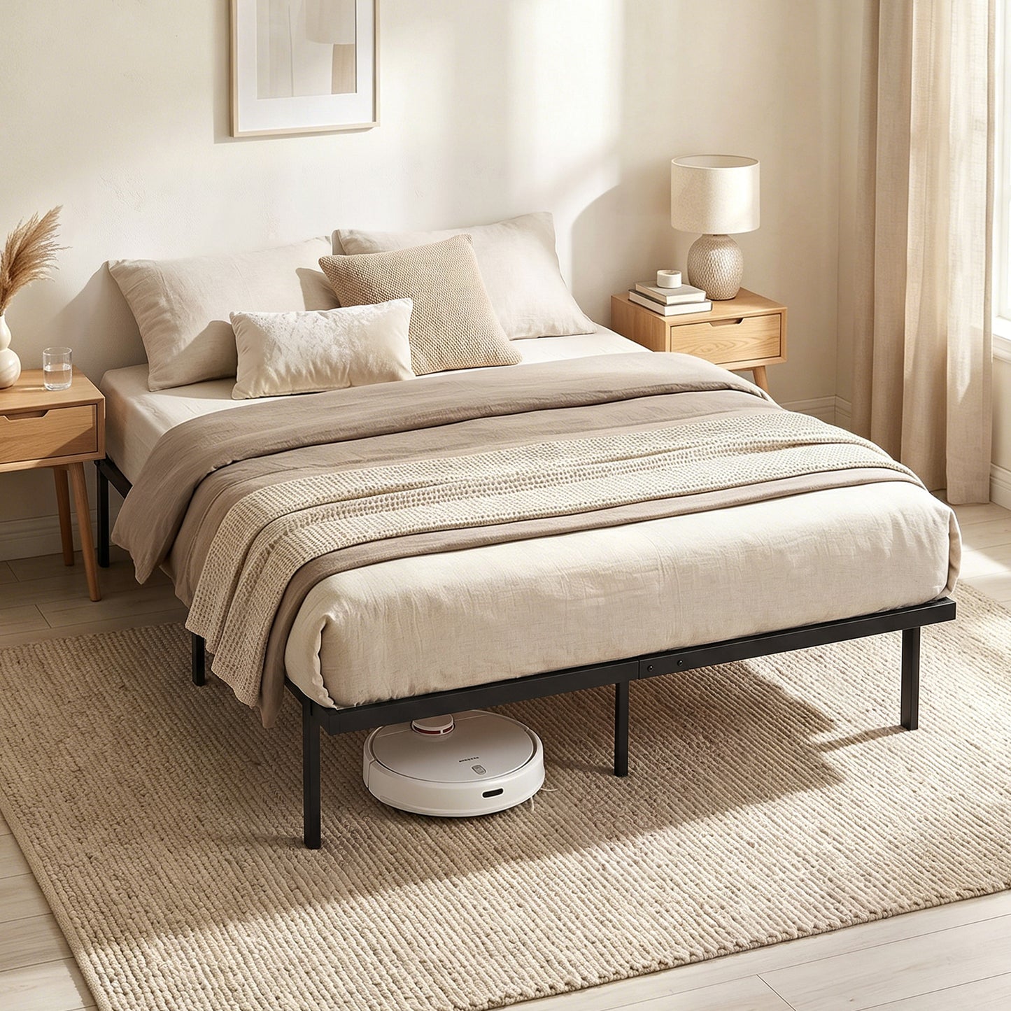 5ft King Bed Frame with Underbed Storage, Metal Platform Bed Frame with Steel Slat Support, No Box Spring Needed