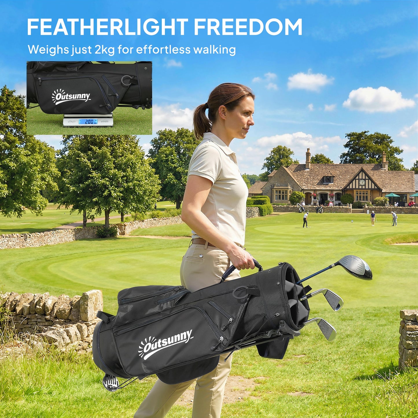 Golf Stand Bag 6 Way Full-Length Dividers, Waterproof Golf Bag with 5 Pockets, Grey