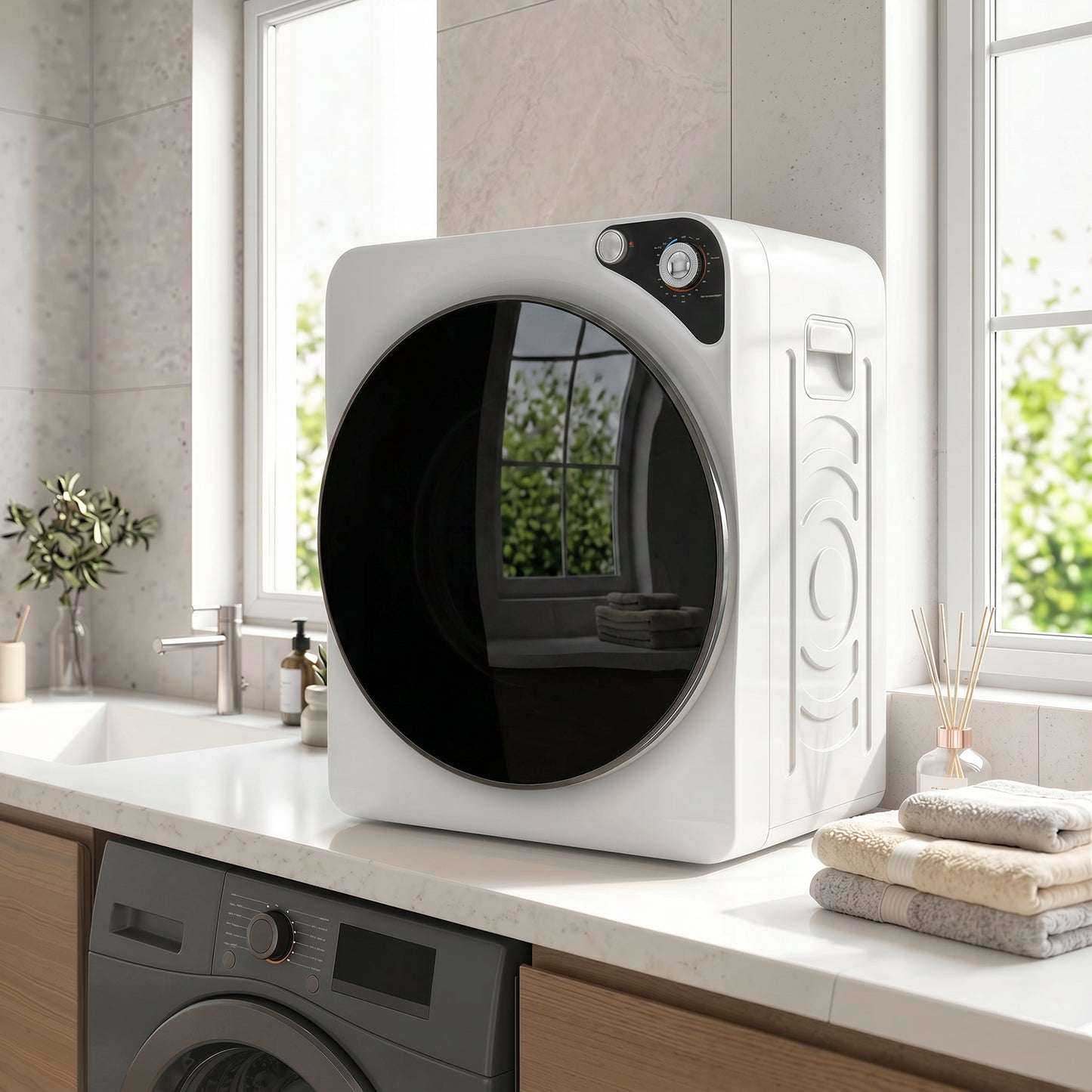 5kg Vented Tumble Dryer, 1000W Compact Tumble Dryer with 5 Drying Modes, Stainless Steel Tub, White