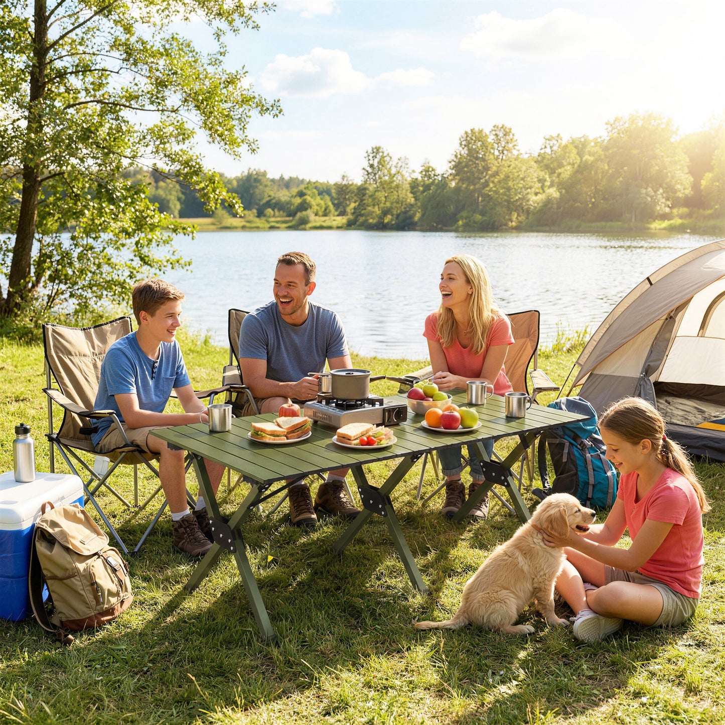 4ft Folding Camping Table, Waterproof Picnic Table with Roll Up Top, Carrying Bag and Metal Frame, Green