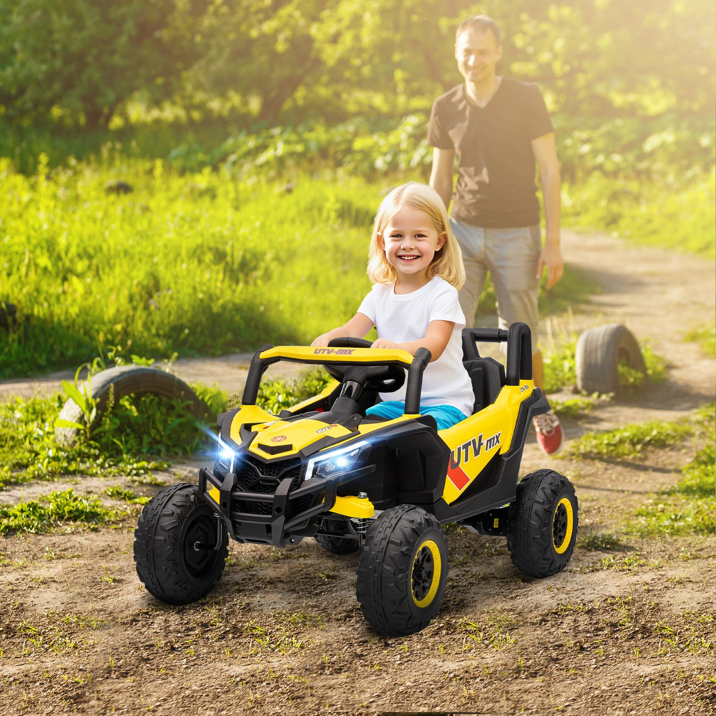 12V Kids Ride On Car with Remote Control, Kids Electric Car with Suspension System, Music, for Kids 3-5 Years, Yellow