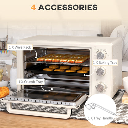 21L Mini Countertop Oven, 100°C-230°C Adjustable Temp - Cream White