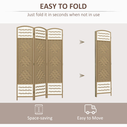 3 Panel Folding Room Divider, Privacy Screen, Paravent Partition Separator for Living Room, Bedroom, Natural Wood