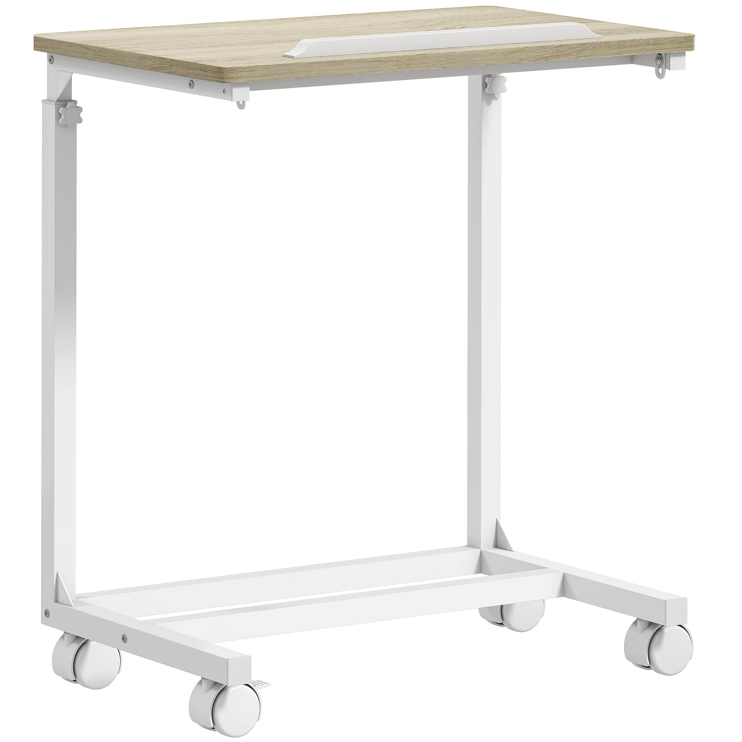 C-Shaped Sofa Side Table, Height Adjustable Overbed Table with Tilting Desktop, Mobile Laptop Desk for Living Room Bedroom