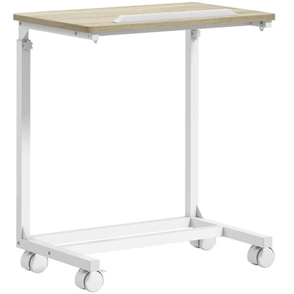 C-Shaped Sofa Side Table, Height Adjustable Overbed Table with Tilting Desktop, Mobile Laptop Desk for Living Room Bedroom