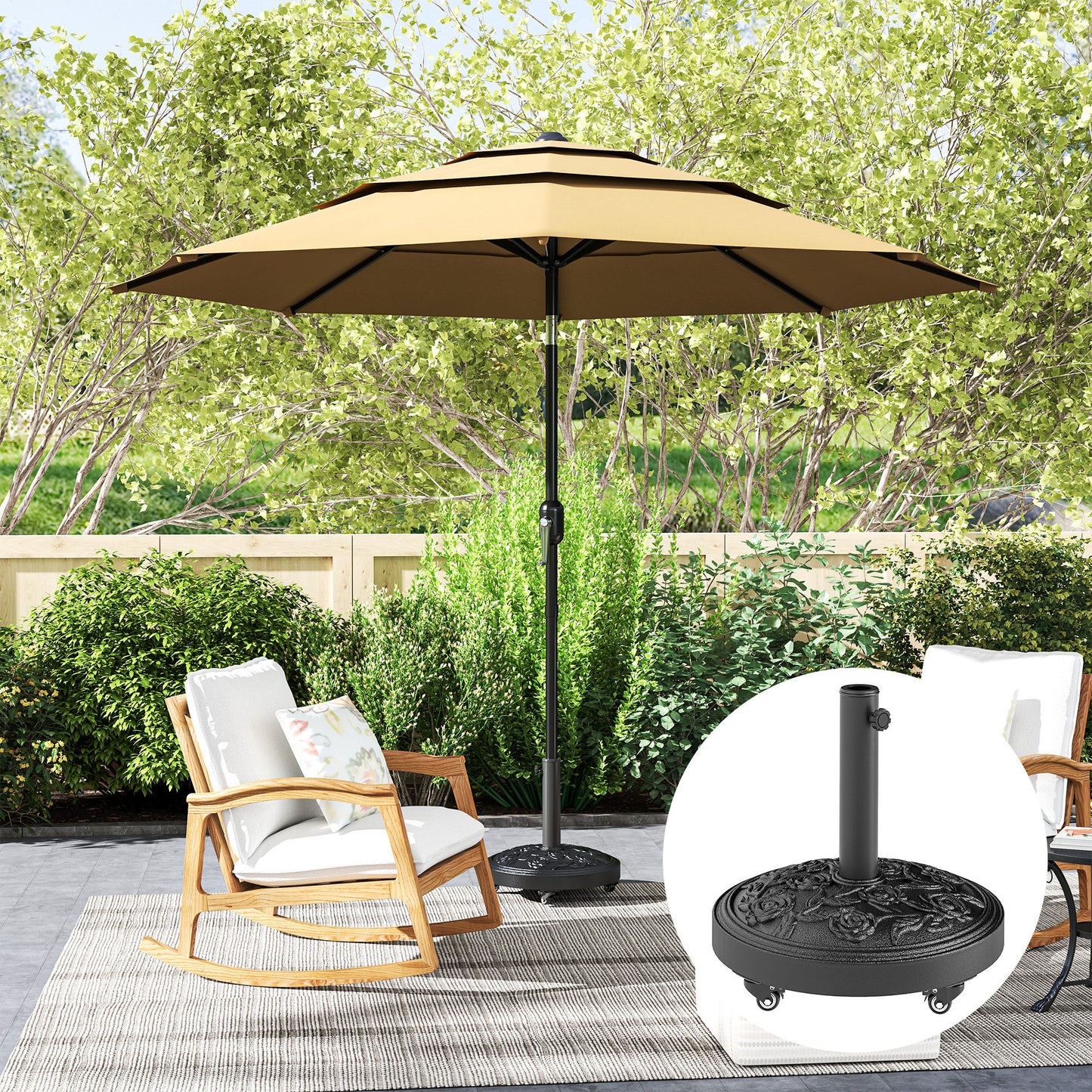 Parasol Base, Umbrella Base with Wheels Cast Iron Effect, for Umbrella, Canopy, Weather Resistant, Black