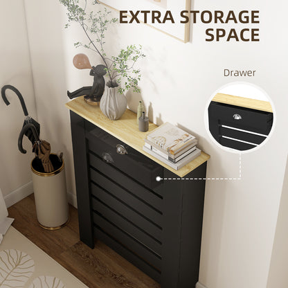 95.5H x 78Wcm Radiator Cover, with Drawer - Black