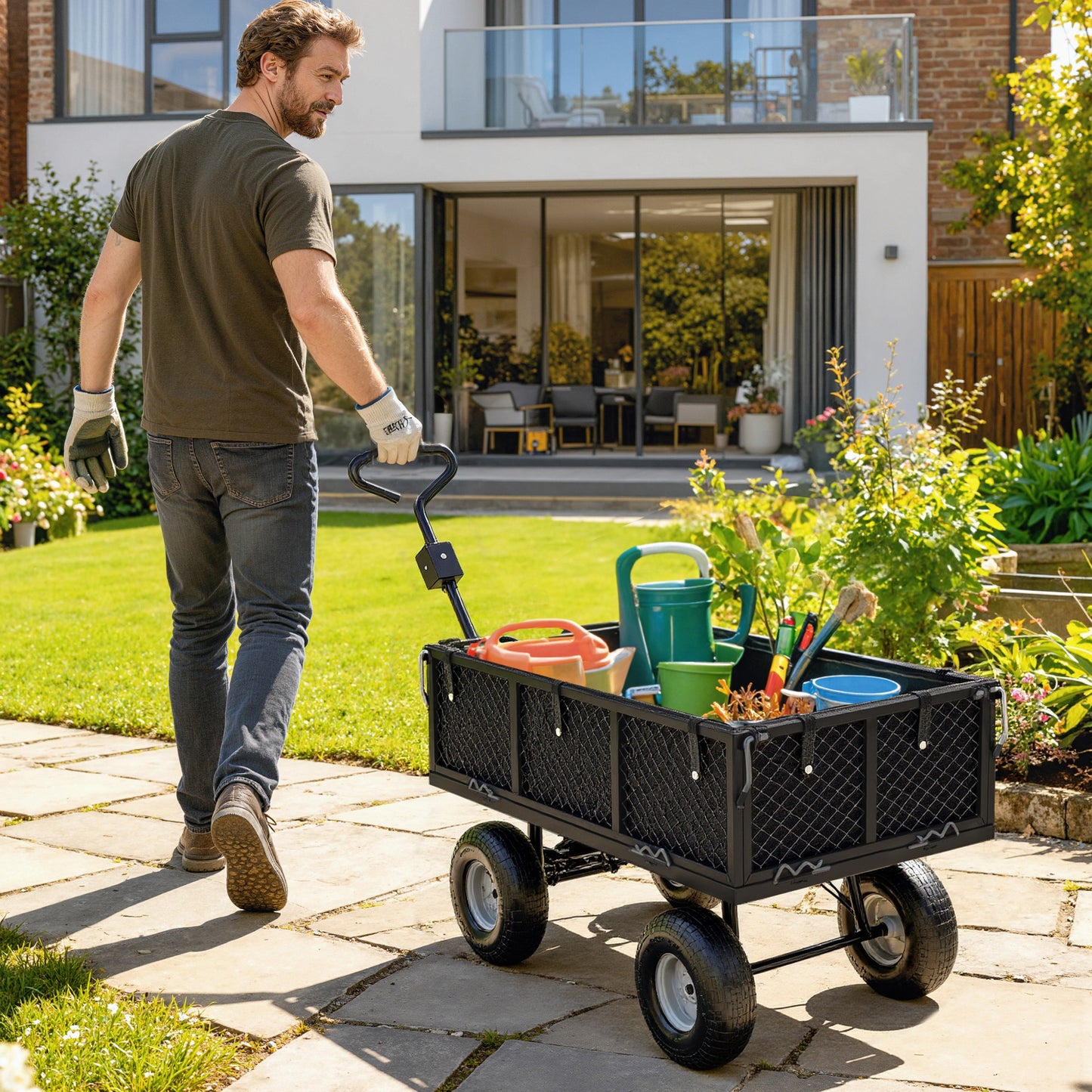114L Steel Frame Garden Cart Trolley - Black