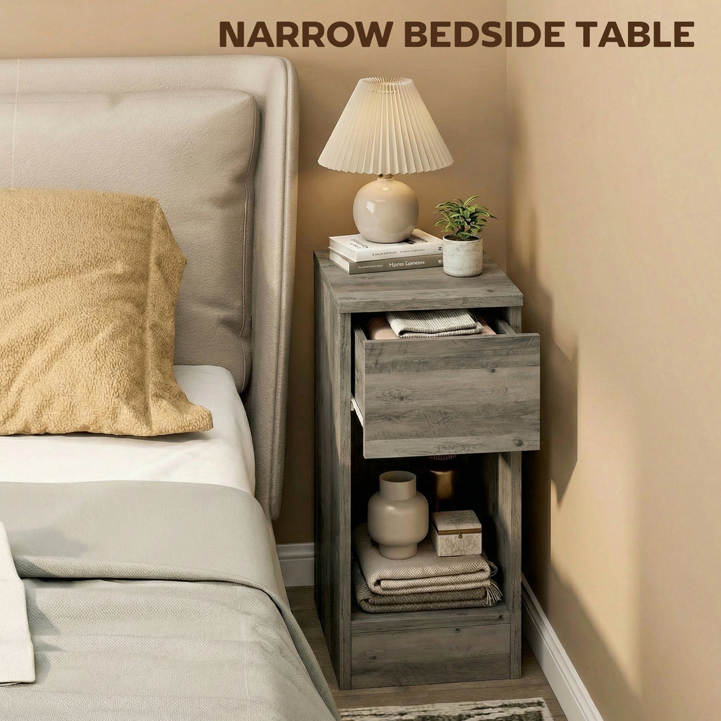 Set of Two Modern Storage Bedside Tables - Grey