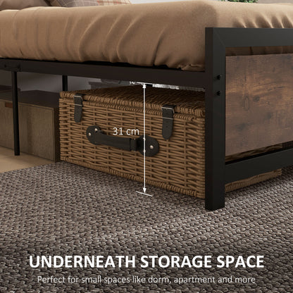 Single Size Metal Bed Frame with Headboard & Footboard, Strong Slat Support Solid Bedstead Base w/ Underbed Storage Space