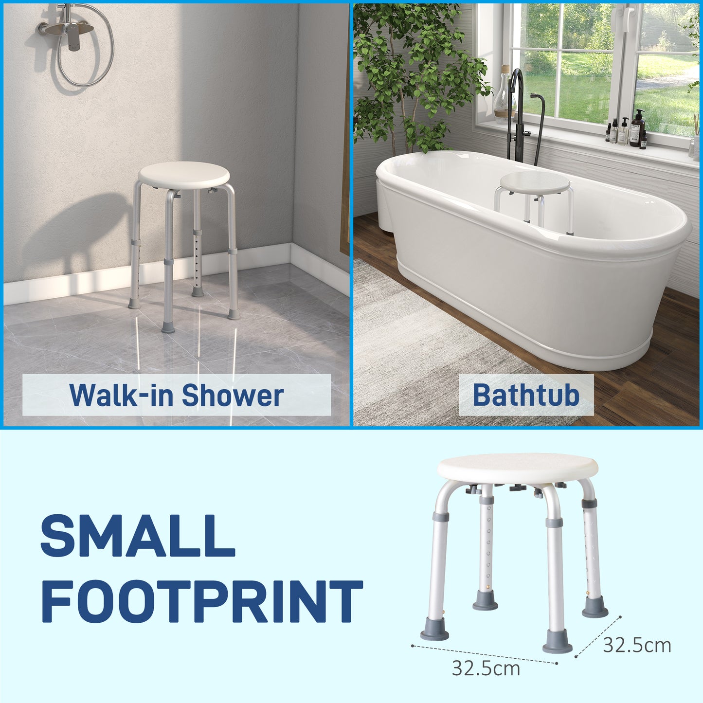 Shower Chair, Height Adjustable Aluminium Shower Stool with Non-Slip Feet for Disabled, Elderly, White