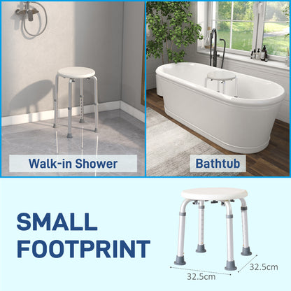 Shower Chair, Height Adjustable Aluminium Shower Stool with Non-Slip Feet for Disabled, Elderly, White