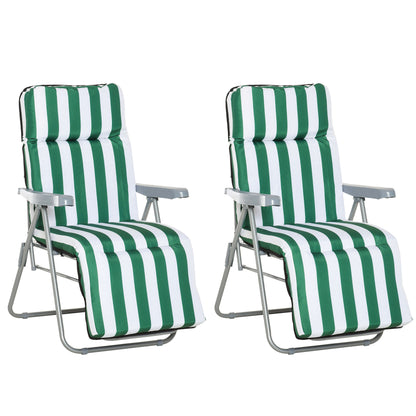 2 Pieces Outdoor Sun Lounger Set with Cushions, Patio Folding 5-Level Adjustable Backrest Recliner Chairs Set of 2 with High