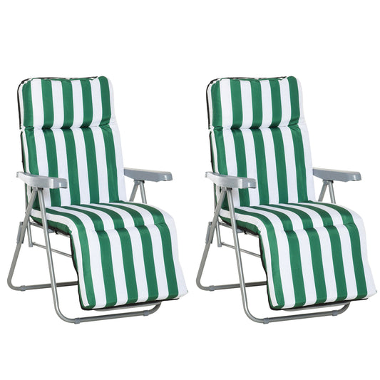 2 Pieces Outdoor Sun Lounger Set with Cushions, Patio Folding 5-Level Adjustable Backrest Recliner Chairs Set of 2 with High