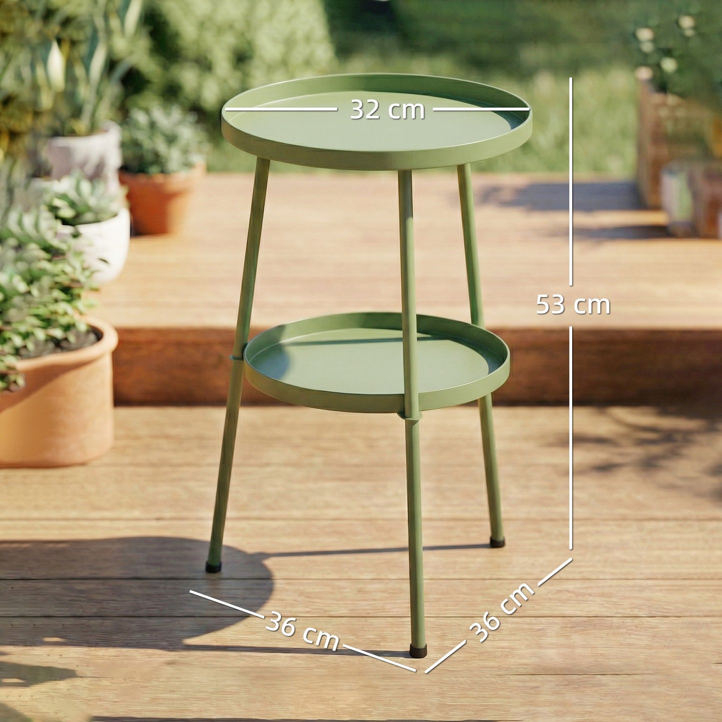 Patio Side Table, 2-Tier Round Coffee End Table for Garden Balcony Living Room Bedroom, Light Green