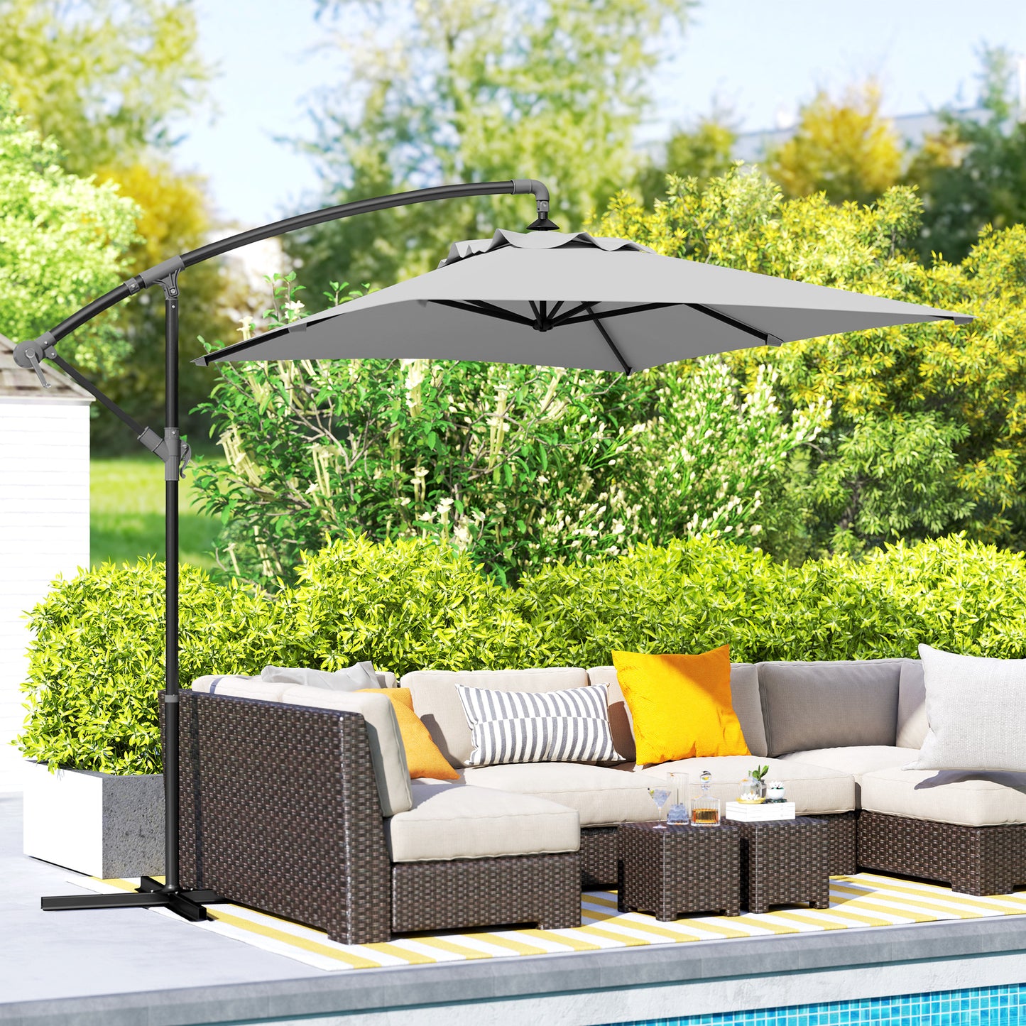 3(m) Cantilever Overhanging Parasol, with Cross Base - Light Grey