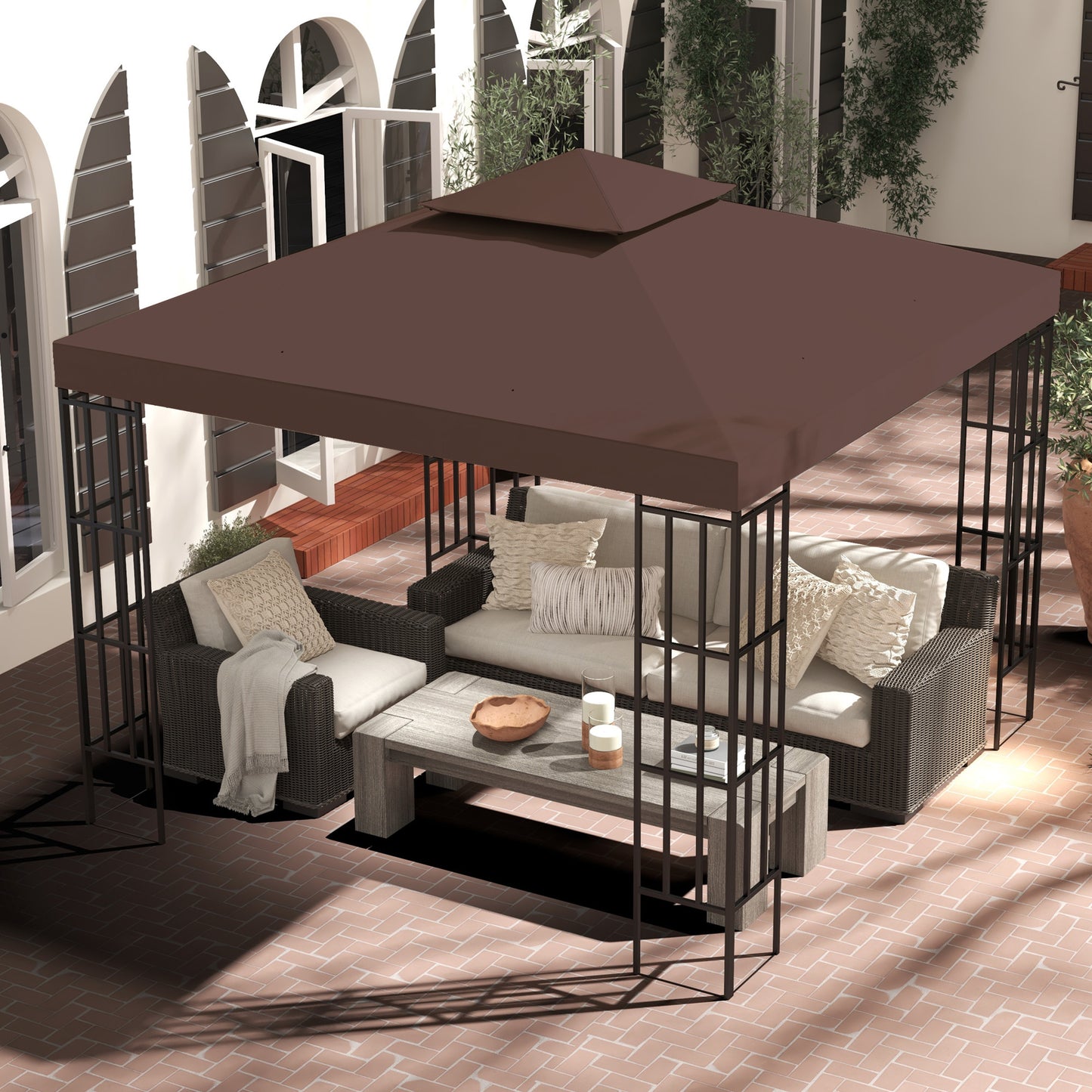 3x3 m Double-Tier Canopy Top Replacement-Coffee