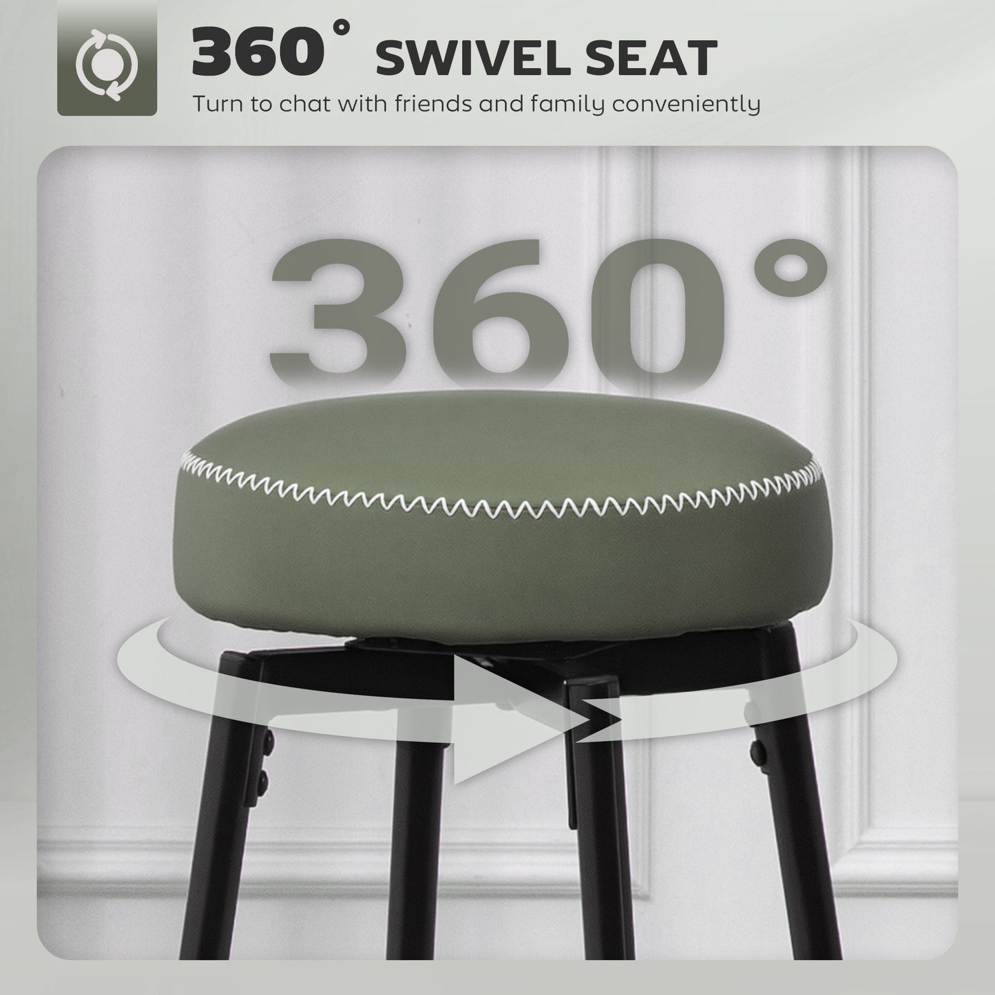 Set of Two Faux Leather Bar Stools - Green/Black