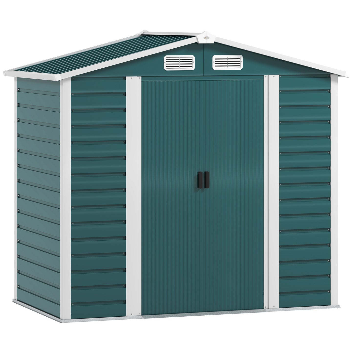 7 x 4ft Garden Shed, Easy to Assemble, Upgraded Galvanised Steel Frame with Foundation Kit, Double Doors with Lock