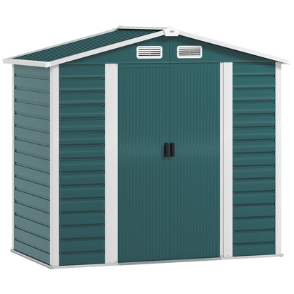 7 x 4ft Garden Shed, Easy to Assemble, Upgraded Galvanised Steel Frame with Foundation Kit, Double Doors with Lock