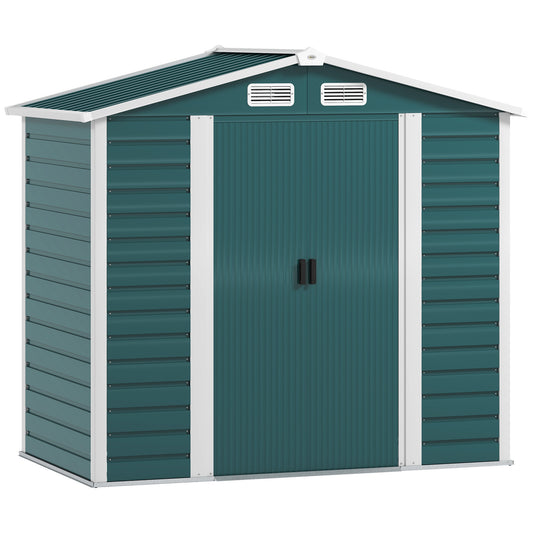 7 x 4ft Garden Shed, Easy to Assemble, Upgraded Galvanised Steel Frame with Foundation Kit, Double Doors with Lock