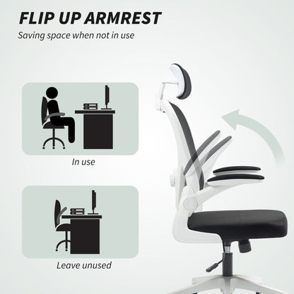 Executive Office Chair, Ergonomic Mesh High Back Desk Chair with Flip-up Armrest, Rotatable Headrest