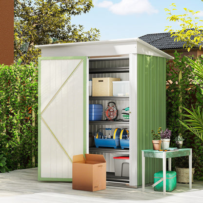 Metal Garden Shed, Outdoor Lean-to Shed for Tool Motor Bike, with Adjustable Shelf, Lock, Gloves, 5'x3'x6', Green