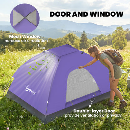 2 Person Camping Tent, Dome Tent with Zipped Doors, Storage Pocket, Portable Handy Bag, Light Purple